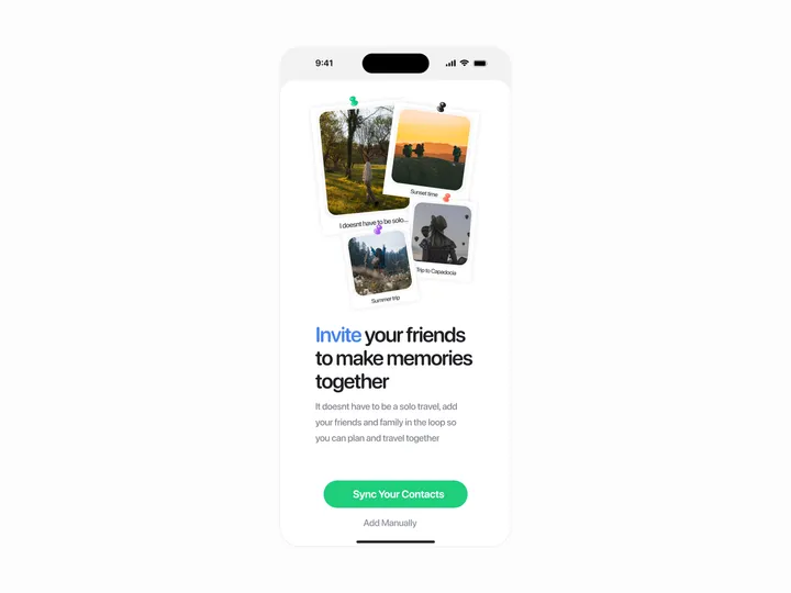 Travel App Invite screen
